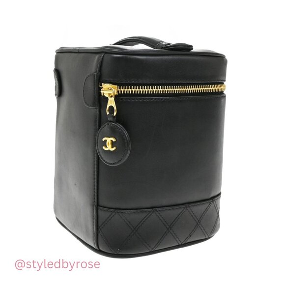Authentic Vintage Chanel Vanity Case Collectible – 24k Gold + Black Calfskin - Picture 1 of 10